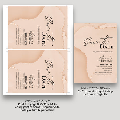 Blush Agate Birthday Save the Date | Editable Digital Download Template | Printable Any Age Invite