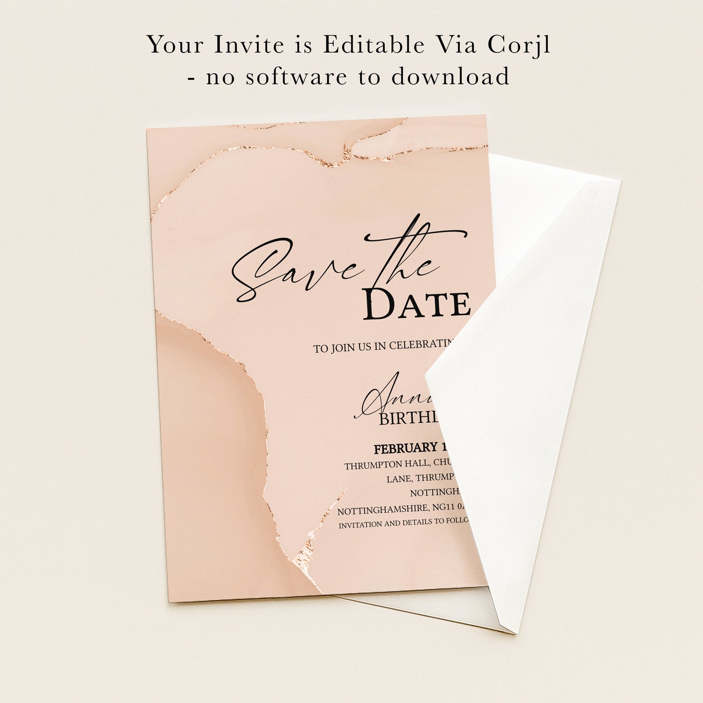 Blush Agate Birthday Save the Date | Editable Digital Download Template | Printable Any Age Invite