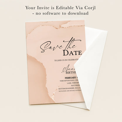 Blush Agate Birthday Save the Date | Editable Digital Download Template | Printable Any Age Invite