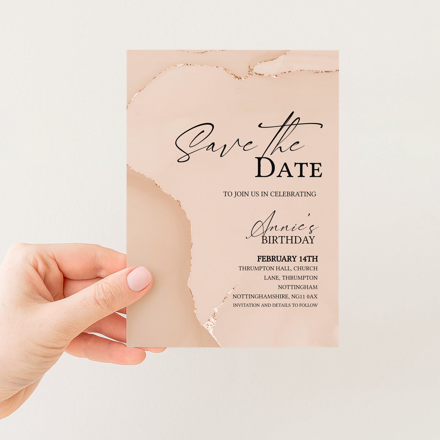 Blush Agate Birthday Save the Date | Editable Digital Download Template | Printable Any Age Invite