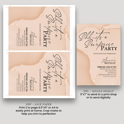 Blush Agate Surprise Party Invitation | Editable Digital Download Template | Printable Birthday Surprise Invite