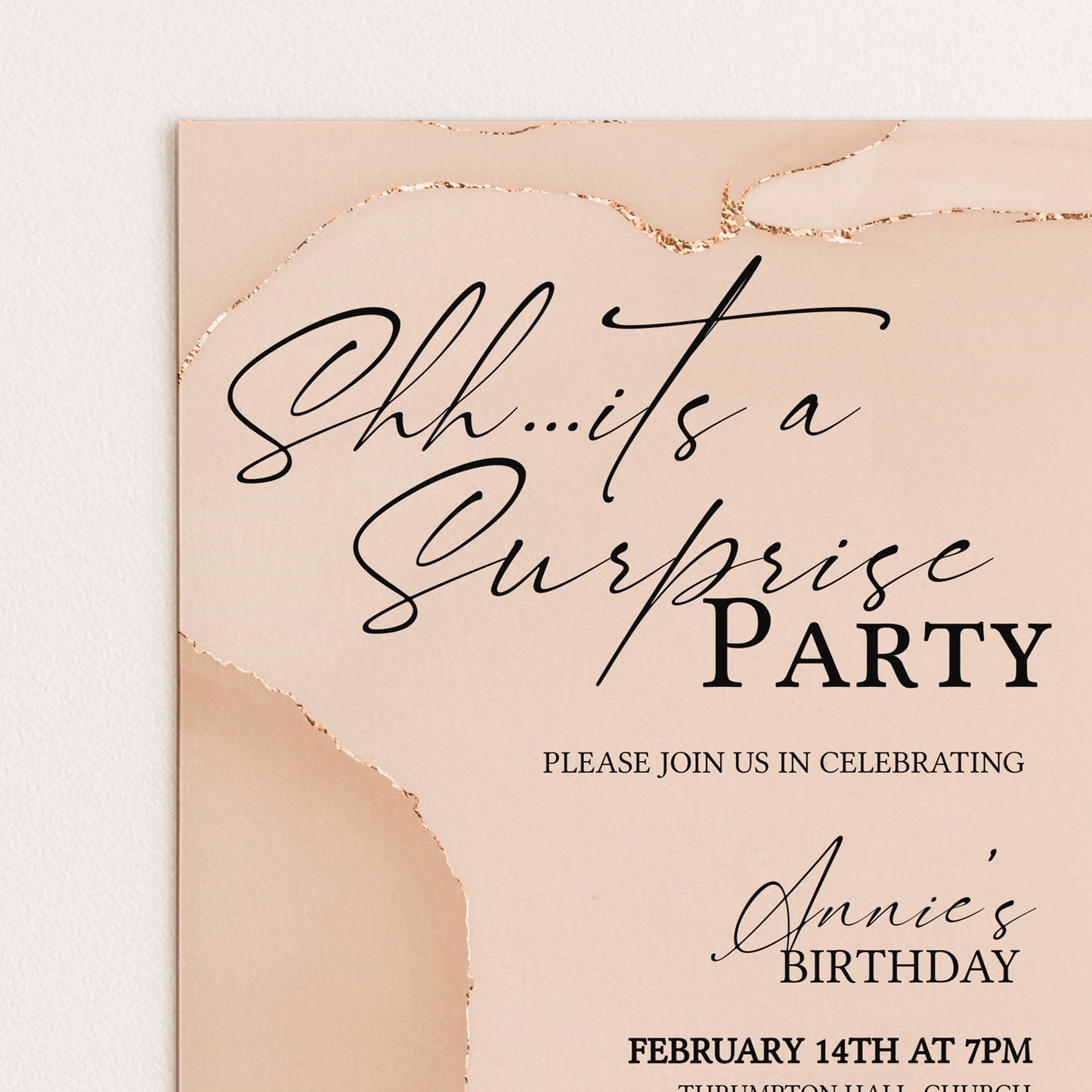 Blush Agate Surprise Party Invitation | Editable Digital Download Template | Printable Birthday Surprise Invite