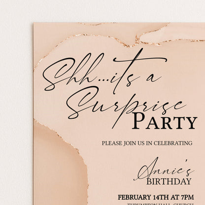 Blush Agate Surprise Party Invitation | Editable Digital Download Template | Printable Birthday Surprise Invite