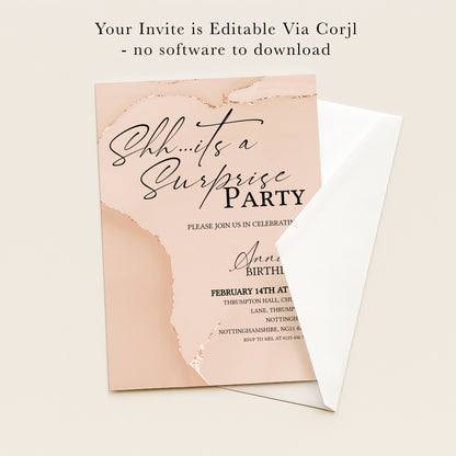Blush Agate Surprise Party Invitation | Editable Digital Download Template | Printable Birthday Surprise Invite
