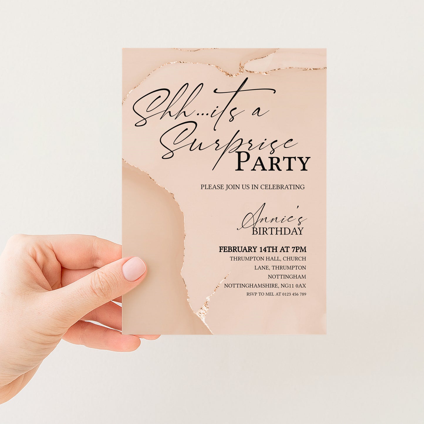 Blush Agate Surprise Party Invitation | Editable Digital Download Template | Printable Birthday Surprise Invite