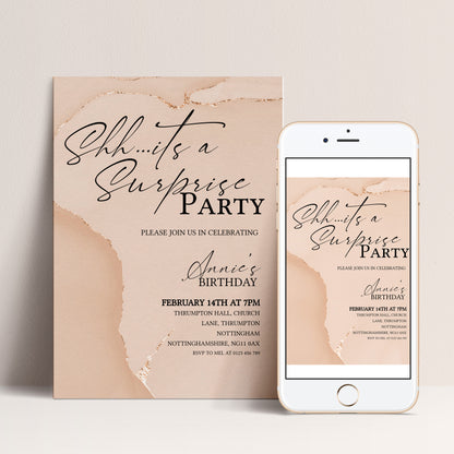 Blush Agate Surprise Party Invitation | Editable Digital Download Template | Printable Birthday Surprise Invite