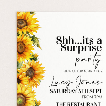 Sunflower Surprise Party Invitation | Editable Digital Download Template | Printable Birthday Surprise Invite