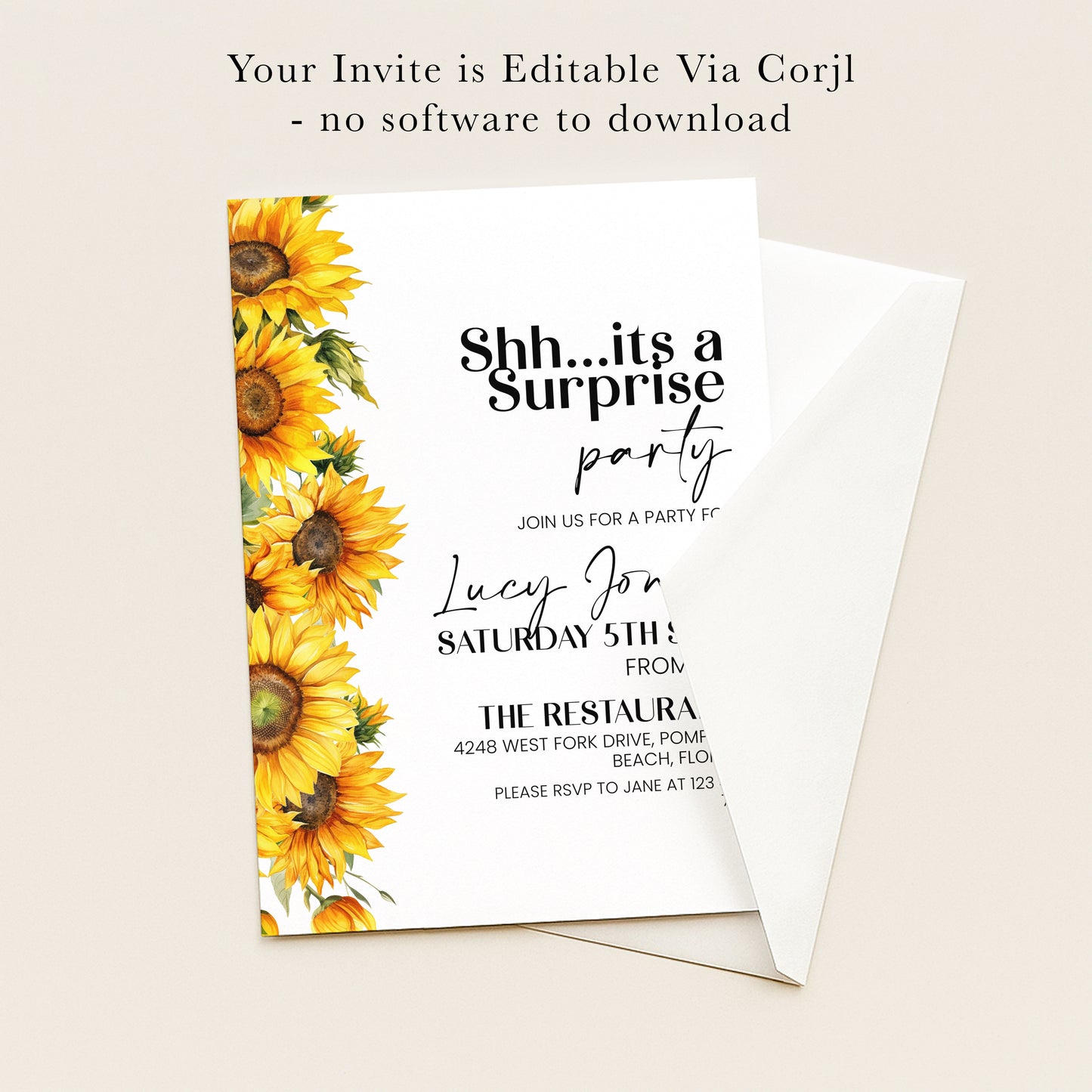 Sunflower Surprise Party Invitation | Editable Digital Download Template | Printable Birthday Surprise Invite