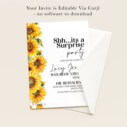 Sunflower Surprise Party Invitation | Editable Digital Download Template | Printable Birthday Surprise Invite