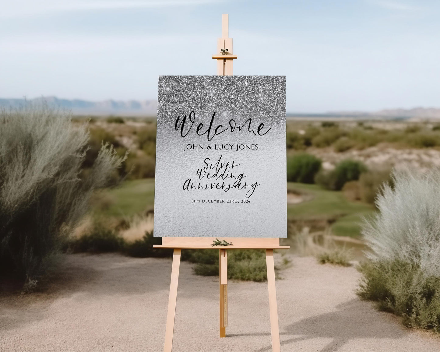 25th Anniversary Welcome Sign: Silver Wedding Theme - Editable Digital Printable, Corjl Template, Instant Download Party Decor