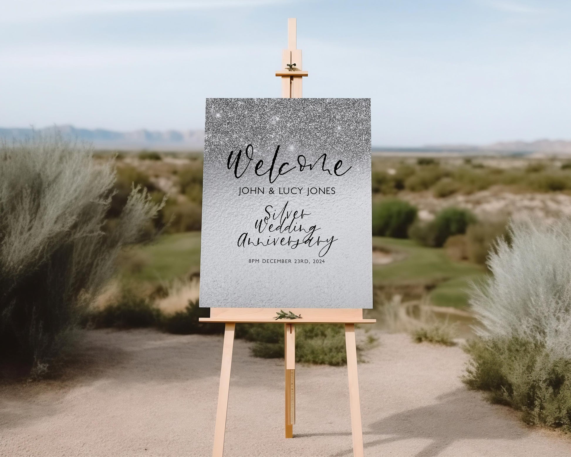 25th Anniversary Welcome Sign: Silver Wedding Theme - Editable Digital Printable, Corjl Template, Instant Download Party Decor