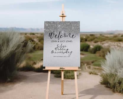25th Anniversary Welcome Sign: Silver Wedding Theme - Editable Digital Printable, Corjl Template, Instant Download Party Decor