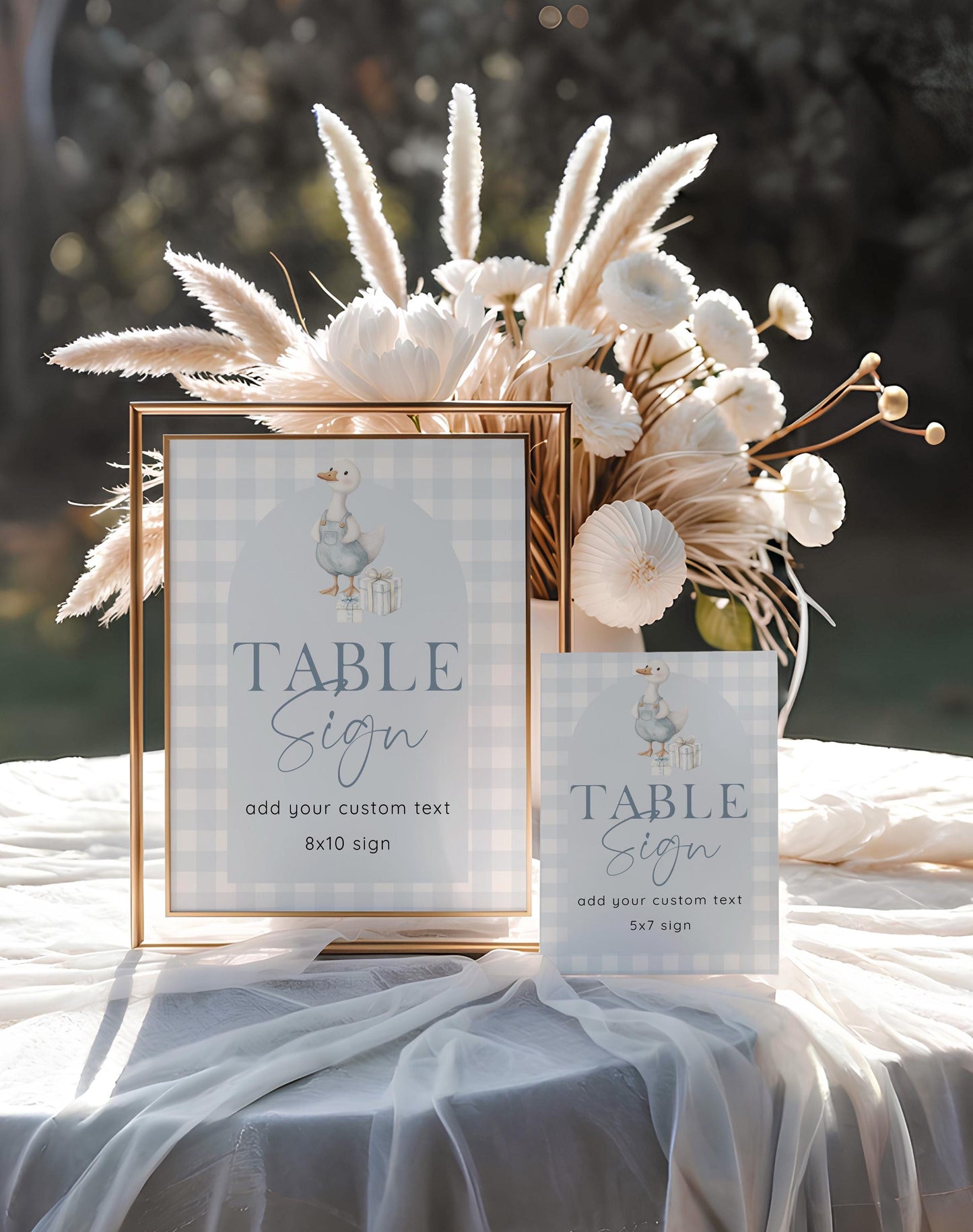 Silly Goose Table Sign Editable Template, Blue Gingham Boy Birthday Sign, 5x7 & 8x10 Sizes Included Baby Shower Corjl Instant Download SG21