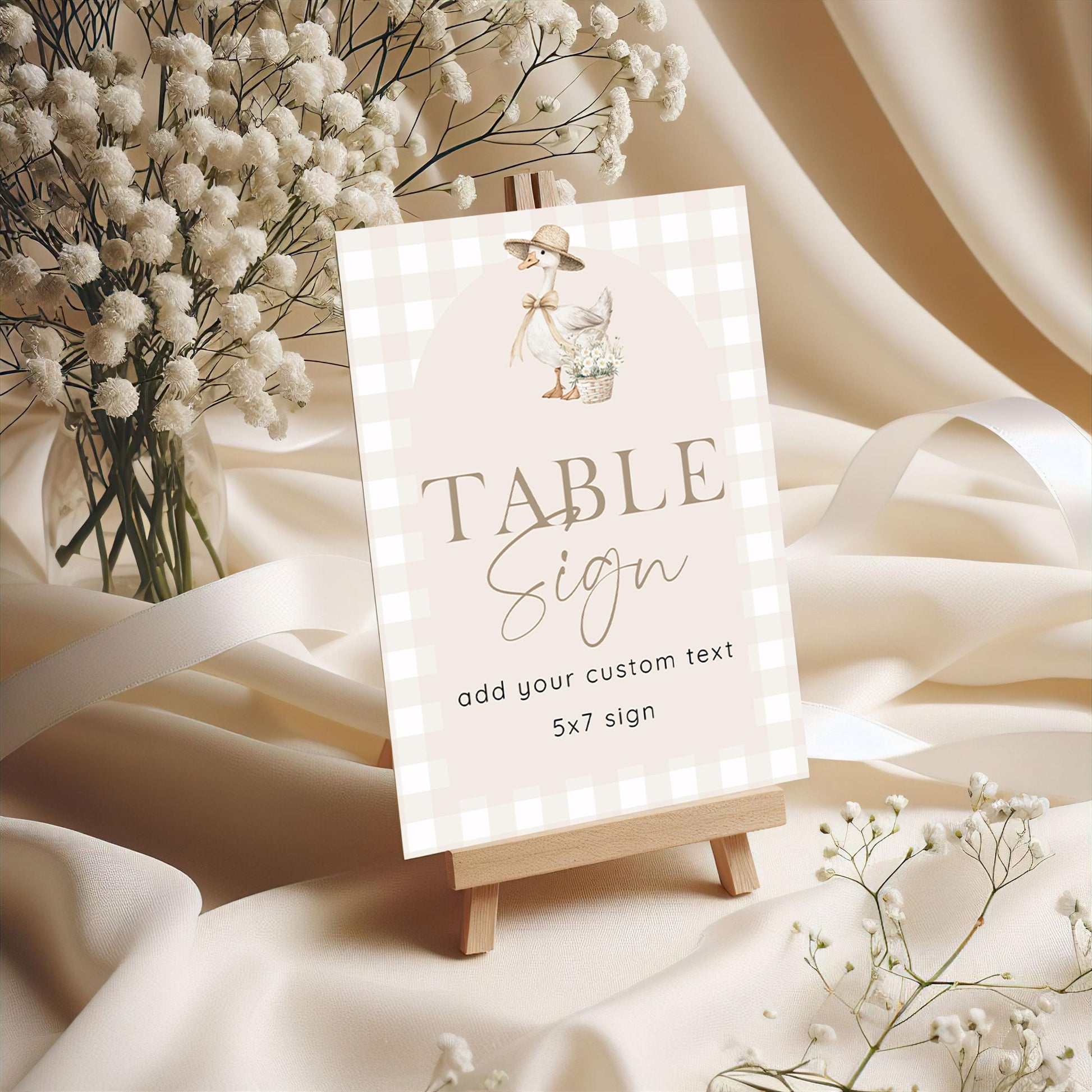 Silly Goose Table Sign Editable Template Gender Neutral Gingham Birthday Sign Both 5x7 & 8x10 Sizes Baby Shower Corjl Instant Download SG21