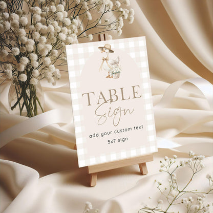 Silly Goose Table Sign Editable Template Gender Neutral Gingham Birthday Sign Both 5x7 & 8x10 Sizes Baby Shower Corjl Instant Download SG21