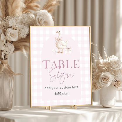 Silly Goose Table Sign Editable Template, Pink Gingham Girl Birthday Sign, 5x7 & 8x10 Sizes Included, Corjl Instant Download SG21