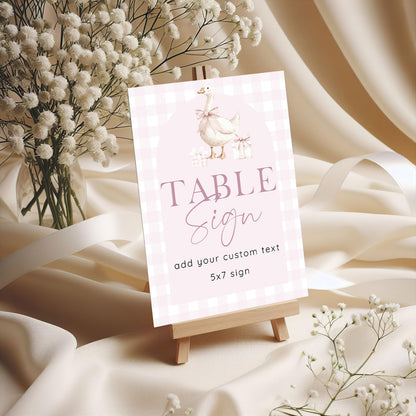 Silly Goose Table Sign Editable Template, Pink Gingham Girl Birthday Sign, 5x7 & 8x10 Sizes Included, Corjl Instant Download SG21