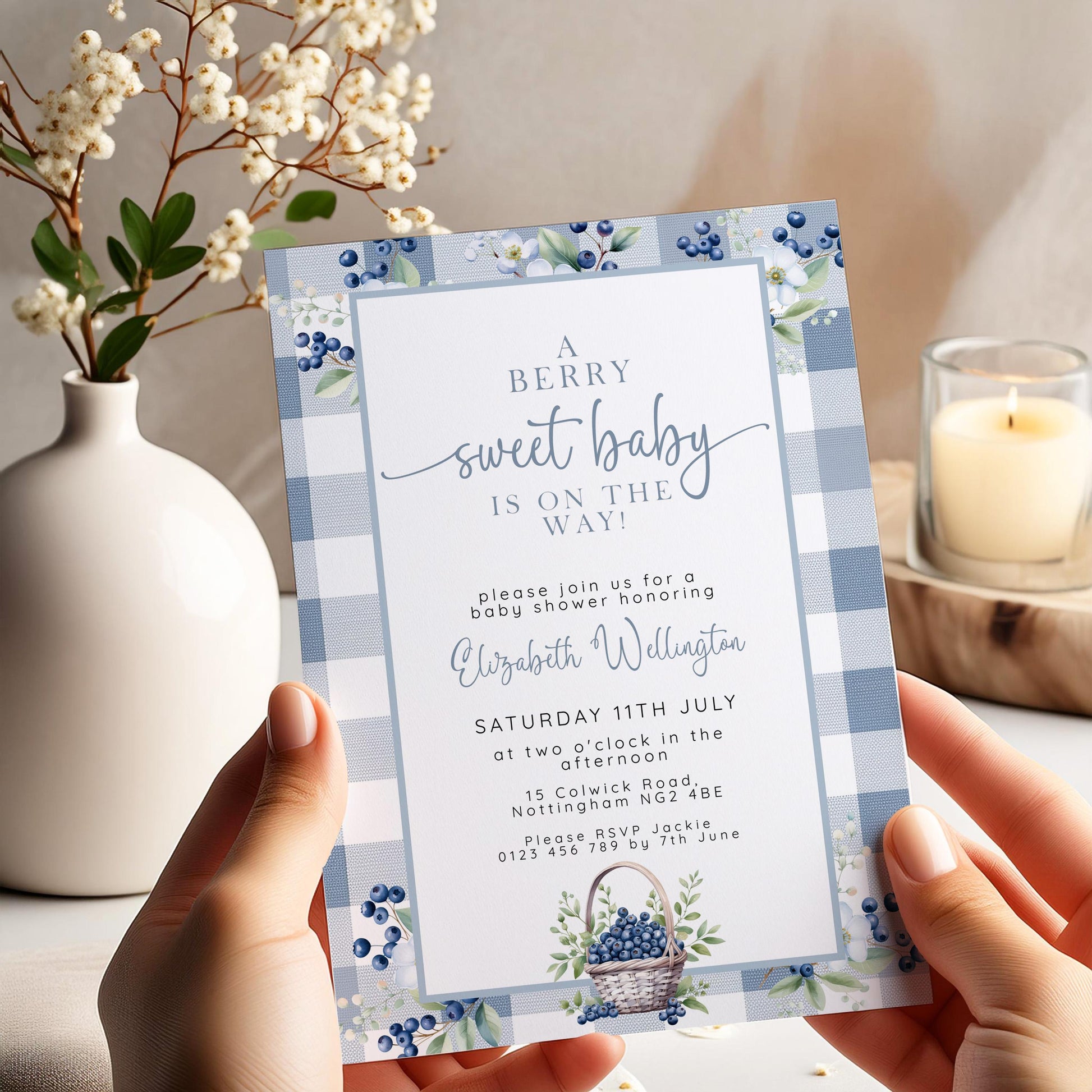 Blueberry Baby Shower Bundle, Editable Invitation, Books for Baby, Diaper Raffle & Thank You Card, Corjl Templates, Berry Sweet Theme BL21