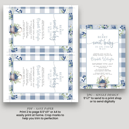 Blueberry Baby Shower Bundle, Editable Invitation, Books for Baby, Diaper Raffle & Thank You Card, Corjl Templates, Berry Sweet Theme BL21