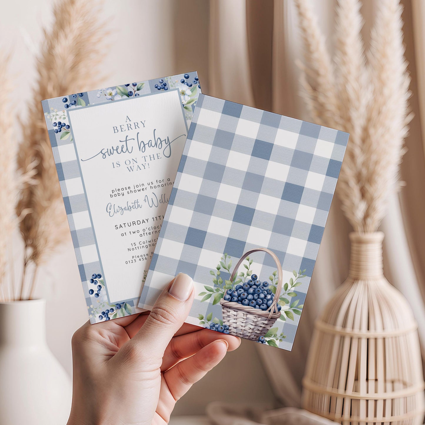 Blueberry Baby Shower Bundle, Editable Invitation, Books for Baby, Diaper Raffle & Thank You Card, Corjl Templates, Berry Sweet Theme BL21