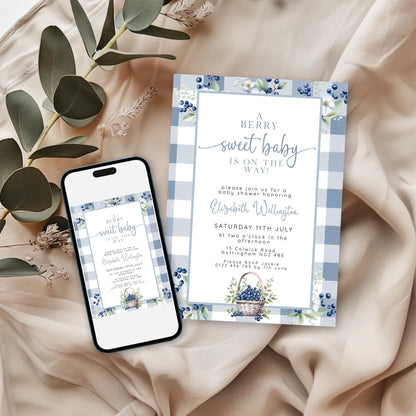 Blueberry Baby Shower Bundle, Editable Invitation, Books for Baby, Diaper Raffle & Thank You Card, Corjl Templates, Berry Sweet Theme BL21