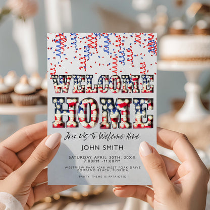 Welcome Home Party Invitation, Editable Patriotic Red White Blue Invite, Printable Template, Digital Download