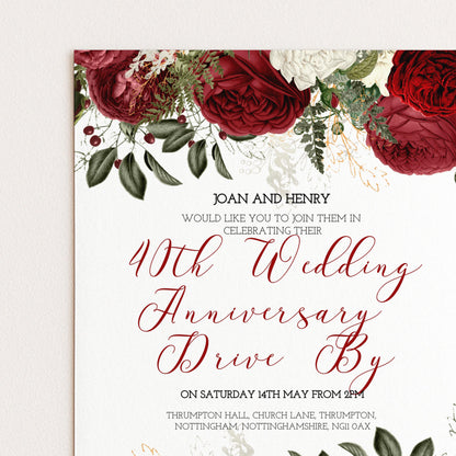 40th Wedding Anniversary Invitation Ruby Theme, Elegant Floral Anniversary Party Invite, Red Rose Celebration, Editable Template