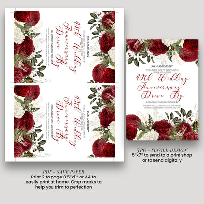 40th Wedding Anniversary Invitation Ruby Theme, Elegant Floral Anniversary Party Invite, Red Rose Celebration, Editable Template
