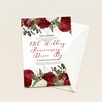 40th Wedding Anniversary Invitation Ruby Theme, Elegant Floral Anniversary Party Invite, Red Rose Celebration, Editable Template