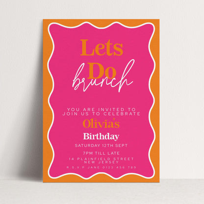 The image is a birthday invitation for a girl named Olivas, with a pink and orange color scheme.