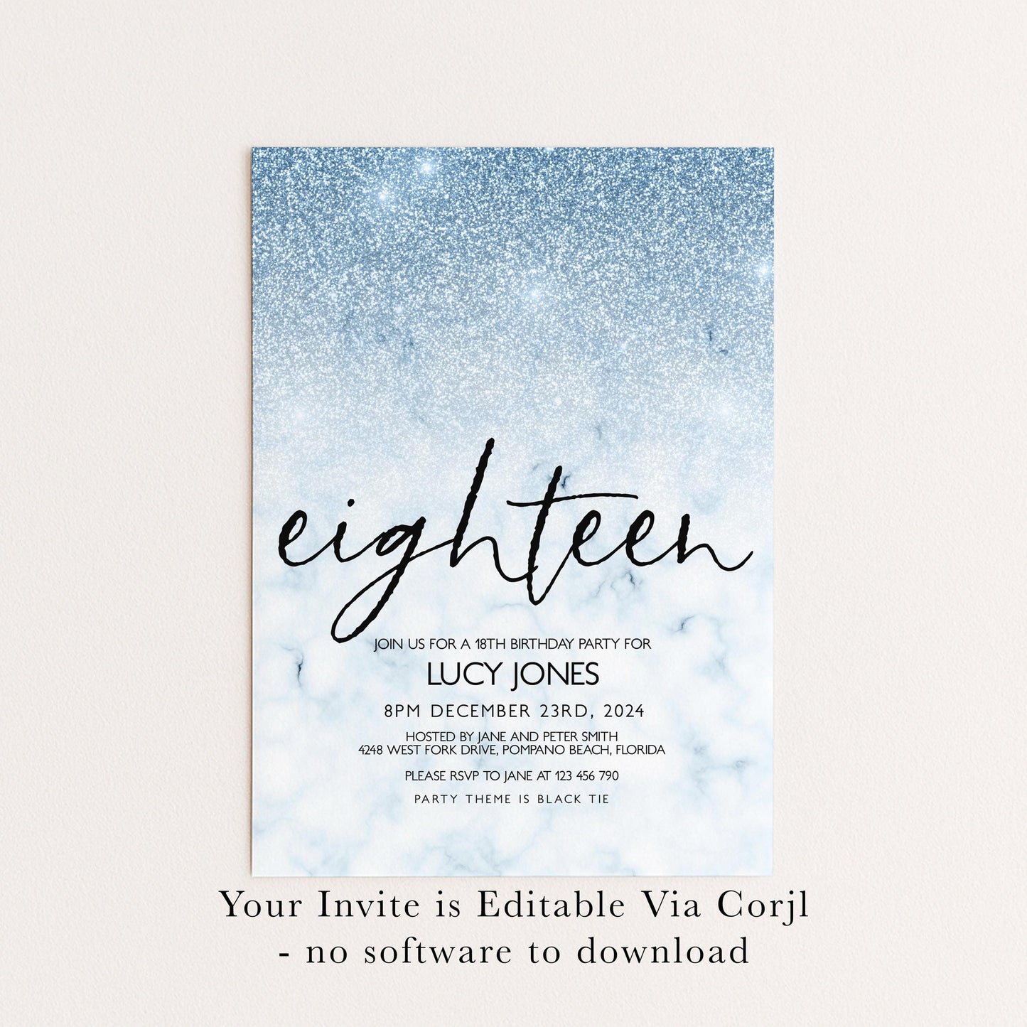 The image is a birthday party invitation for a 16th birthday for Lucy Jones.