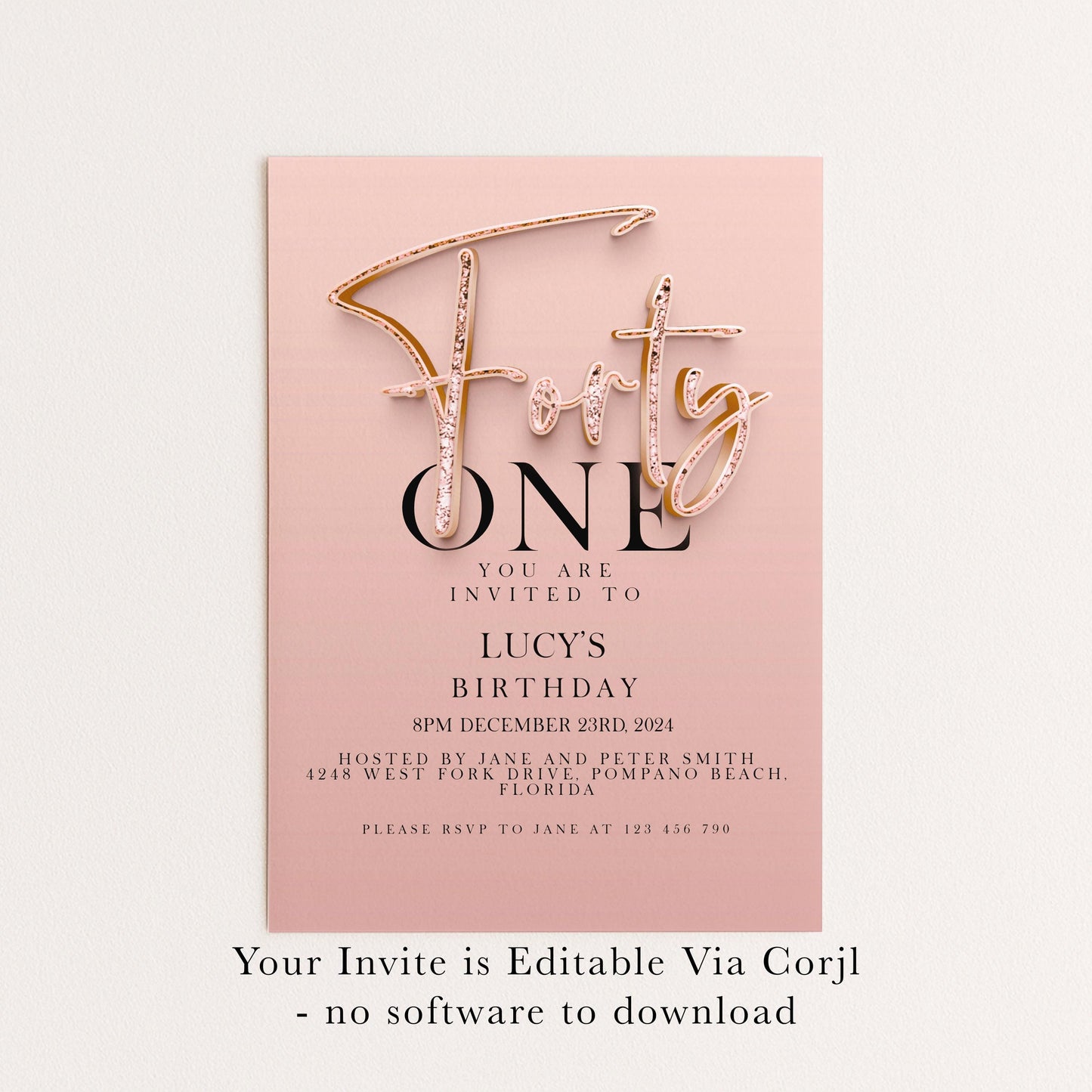 The image is a pink birthday invitation for a girl named Lucy's birthday party.