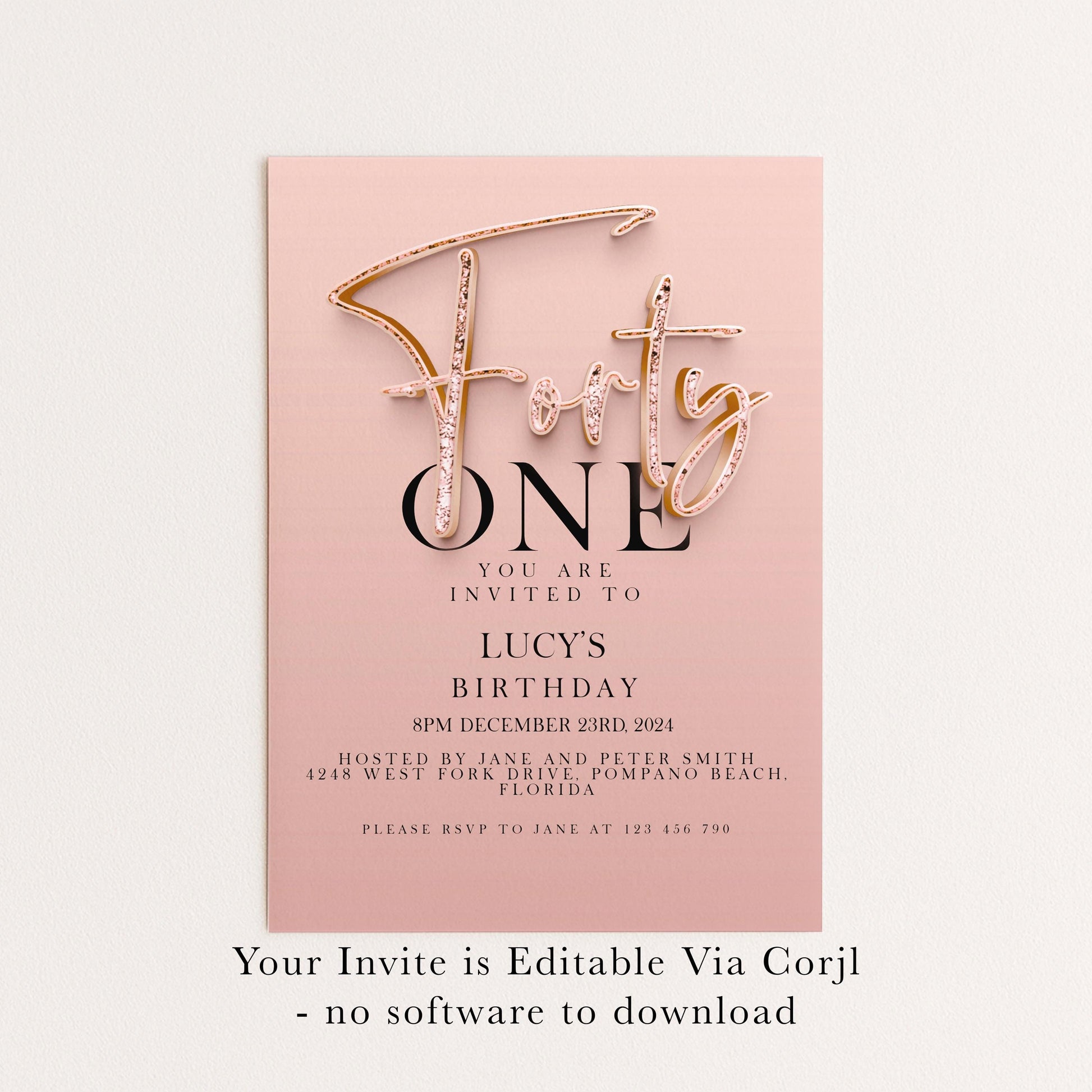 The image is a pink birthday invitation for a girl named Lucy's birthday party.