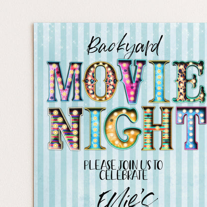 The image is a promotional poster for a backyard movie night event.