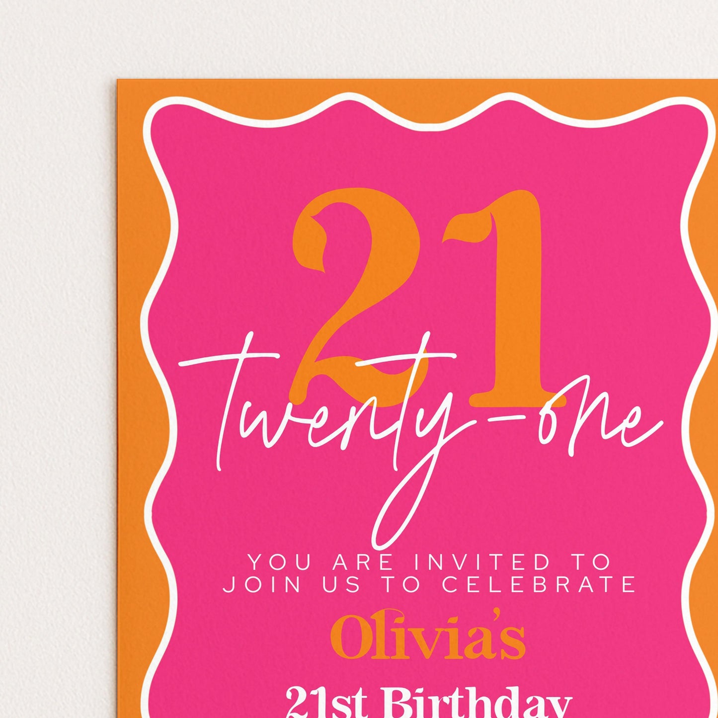 The image is a birthday invitation for a 21st birthday celebration.