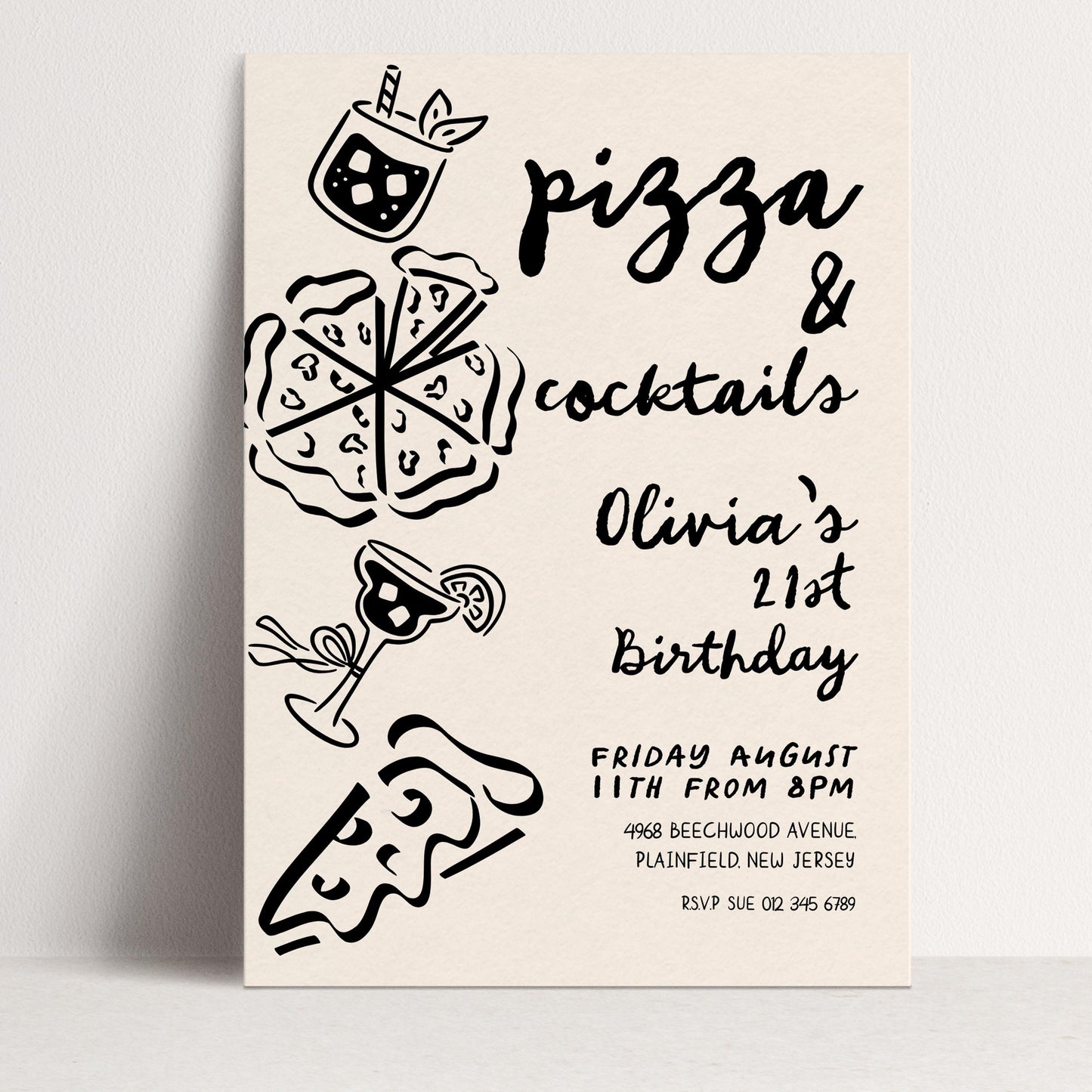 The image is a birthday invitation for a 21st birthday party.