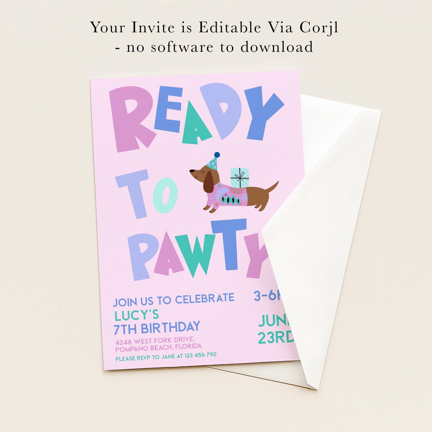 The image is a birthday party invitation for a 7th birthday celebration.