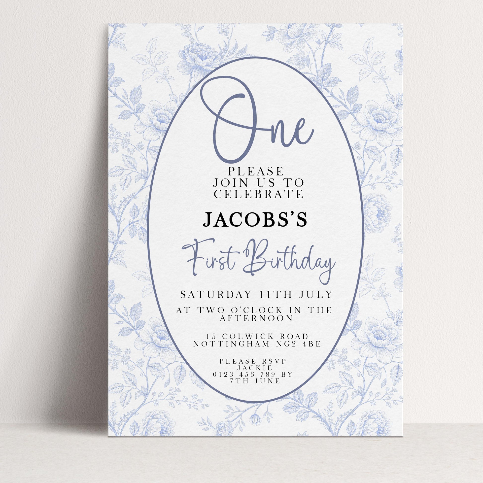 The image is a birthday invitation for Jacob's first birthday.