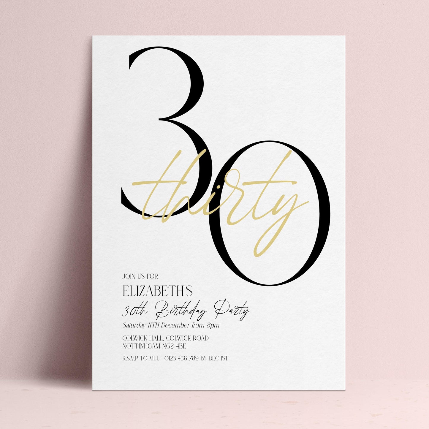 The image is a birthday party invitation for Elizabeth's 30th birthday party.