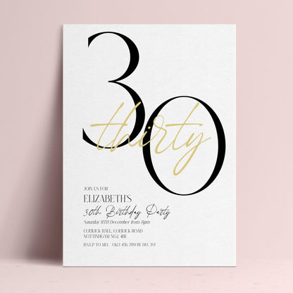 The image is a birthday party invitation for Elizabeth's 30th birthday party.