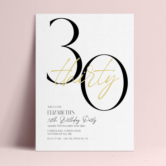 The image is a birthday party invitation for Elizabeth's 30th birthday party.