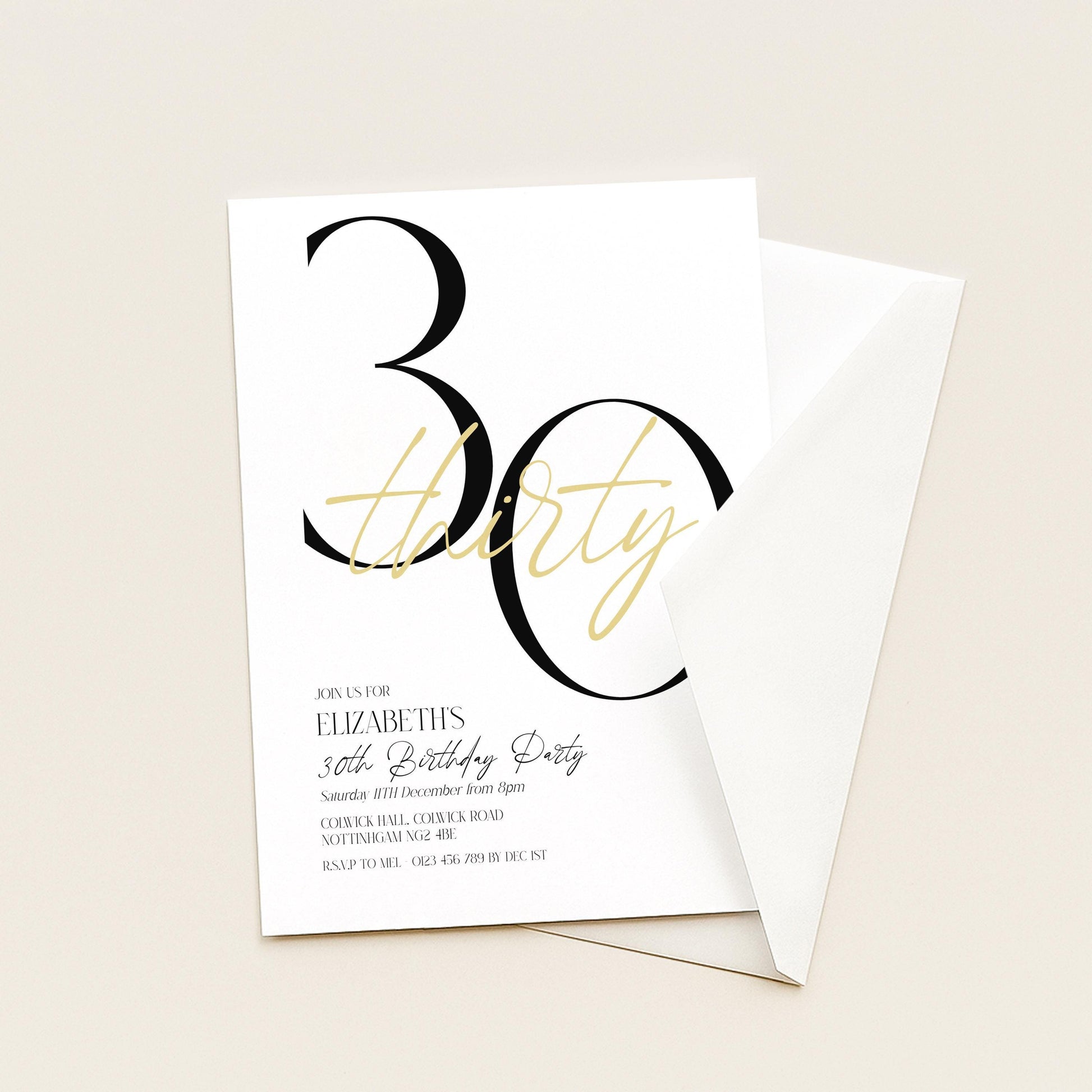 The image is a birthday party invitation for Elizabeth's 30th birthday party.