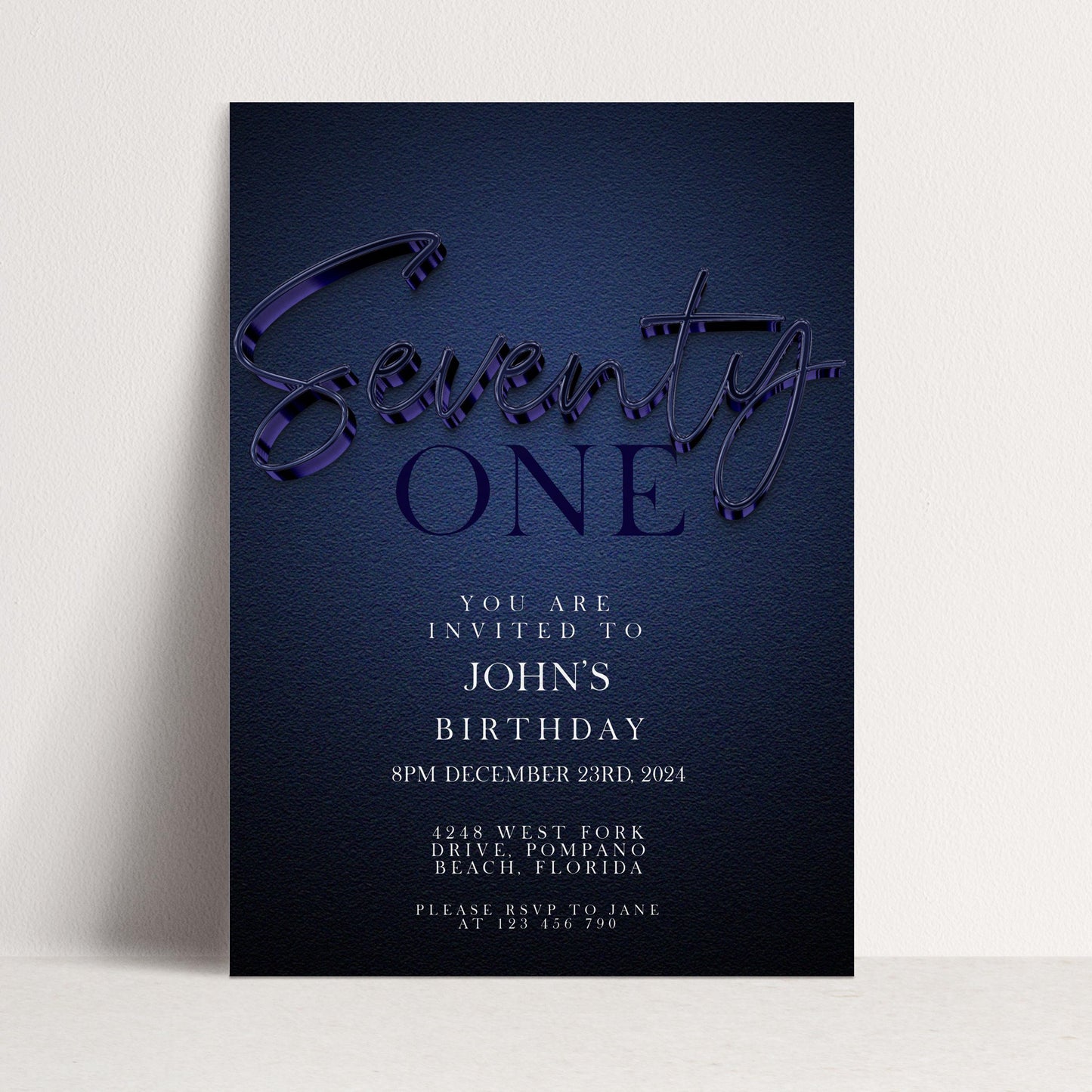 The image is a birthday invitation for John's twenty-one birthday party.