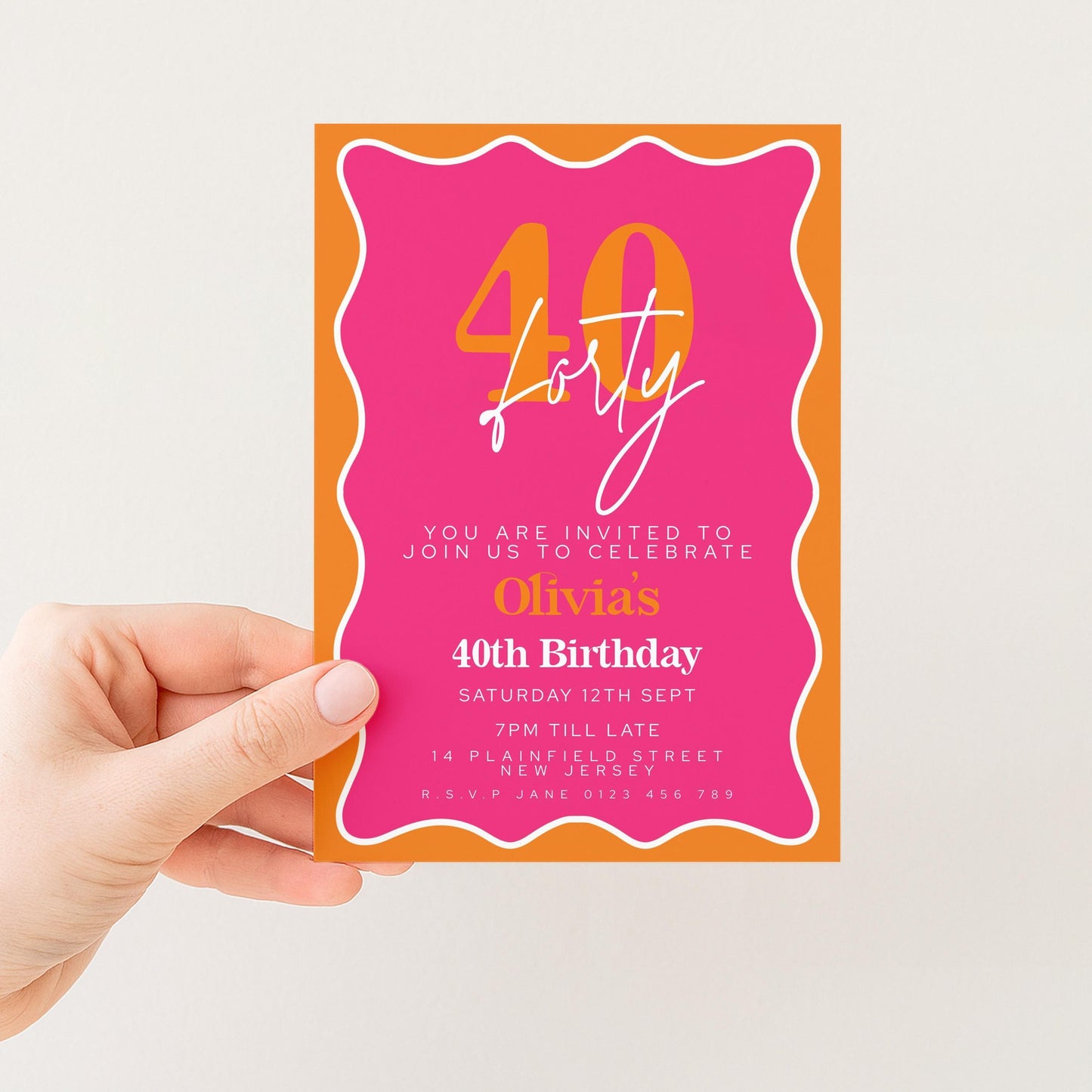 40th Birthday Invite - Editable Pink Orange Template | Instant Download