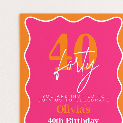 40th Birthday Invite - Editable Pink Orange Template | Instant Download
