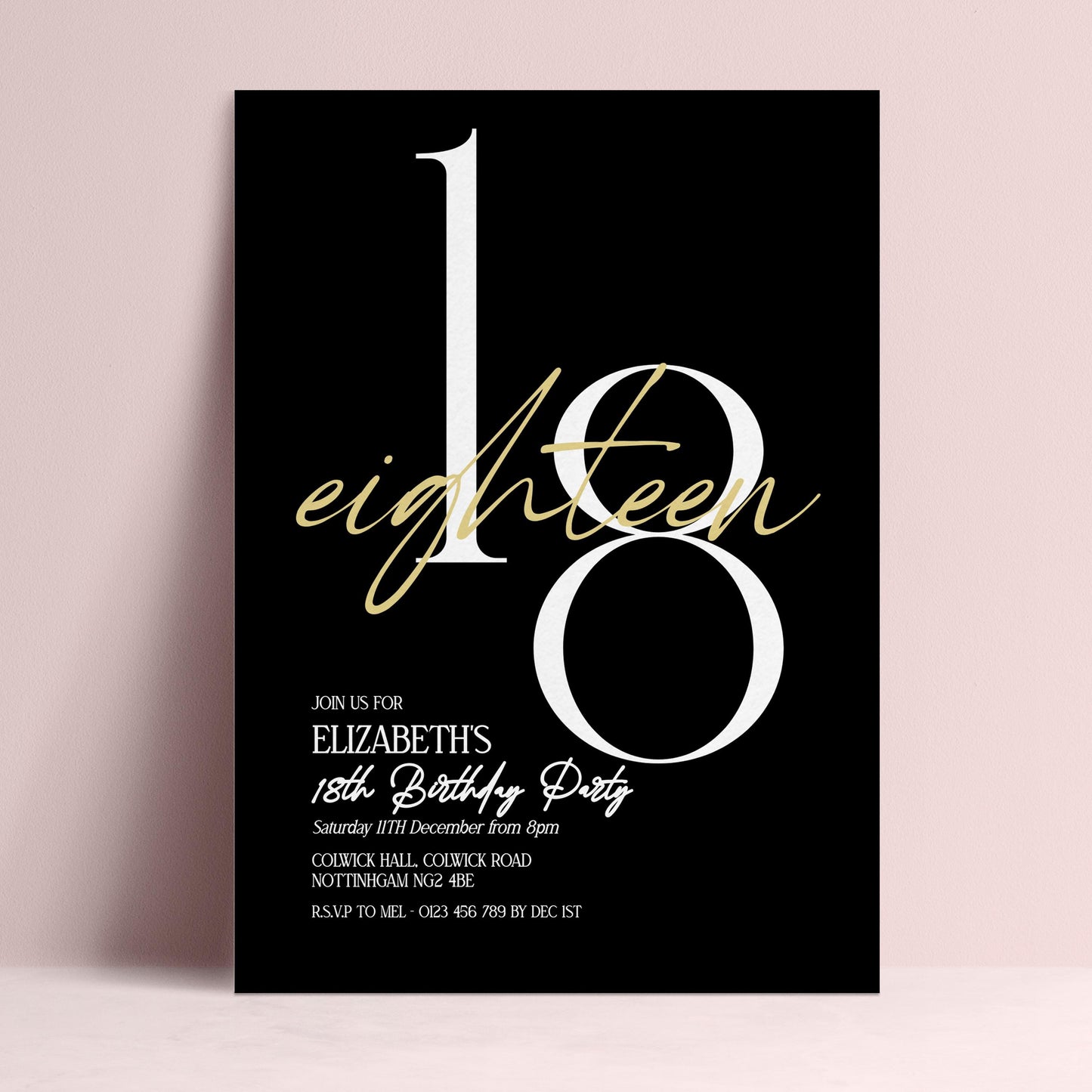 The image is a birthday party invitation for Elizabeth's 18th birthday party.