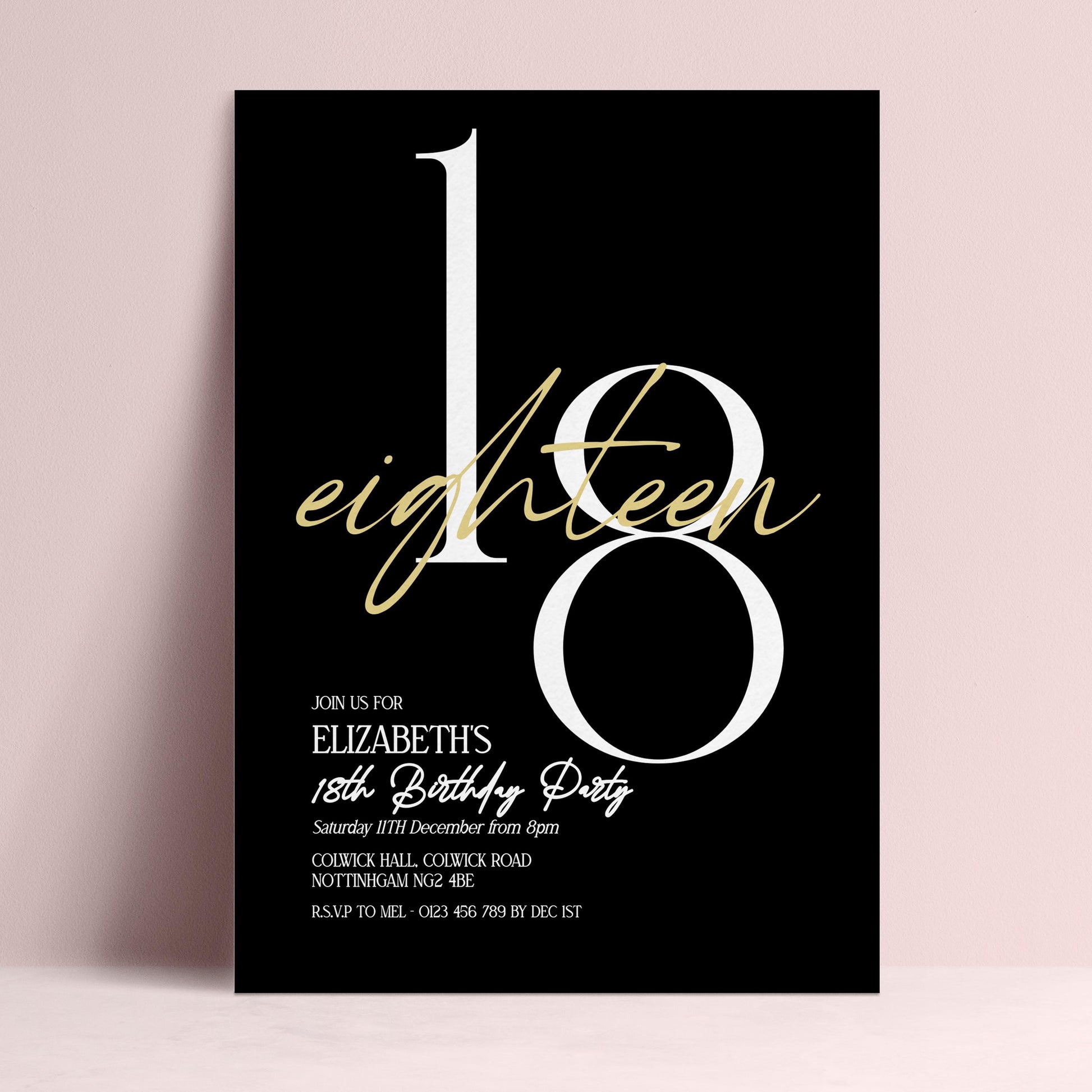 The image is a birthday party invitation for Elizabeth's 18th birthday party.