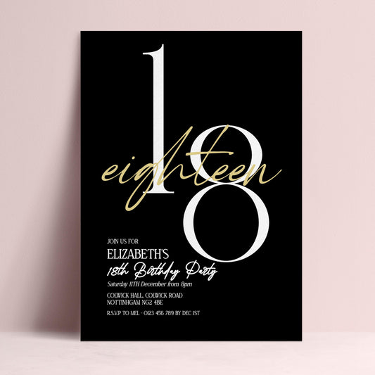 The image is a birthday party invitation for Elizabeth's 18th birthday party.