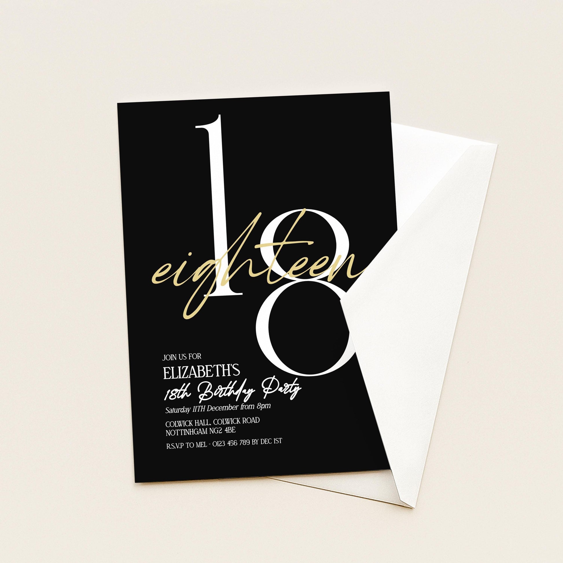 The image is a birthday invitation for Elizabeth's 18th birthday party.