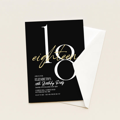 The image is a birthday invitation for Elizabeth's 18th birthday party.